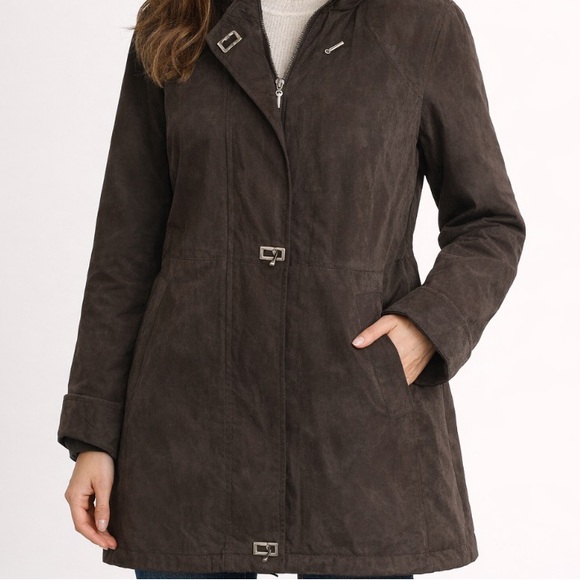 FLEET STREET Brown Full Zip Toggle Button Raincoat Jacket Size PM - Picture 4 of 16